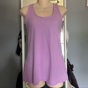 ATHLETA Racerback Tank with Built-In Bra Size Large, Purple Striped Tank